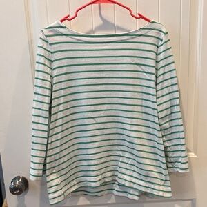 LOFT Green and White Striped Top